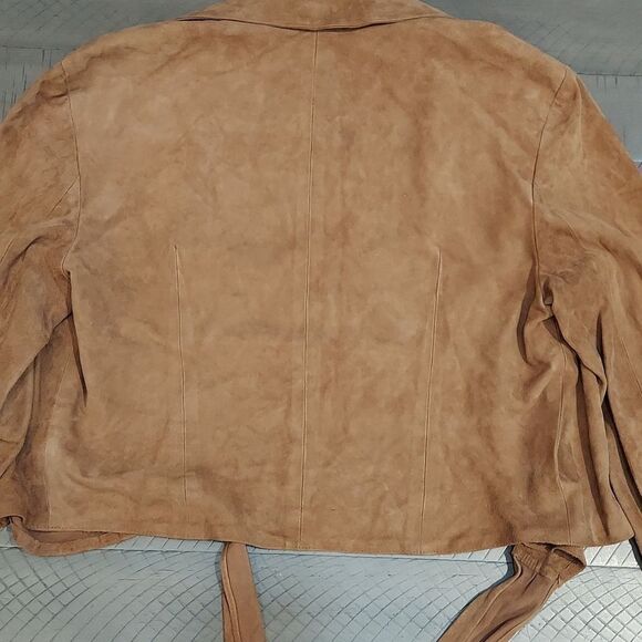 VAKKO NY 90s Y2K Tan Brown Goat Suede Cropped Tie Front Shirt Sz L - Picture 6 of 10